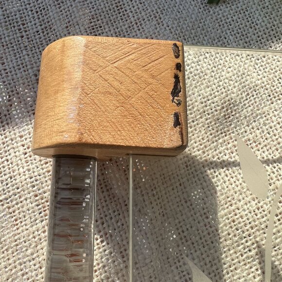 Vintage Unique 1970's Boho MCM Etched Glass Serving Tray With Deer Design & Wood - Picture 8 of 9